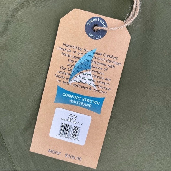 Taylor Vintage 42X32 Greenwich Slim Straight Fit Stretch Green pants NWT - Picture 8 of 8